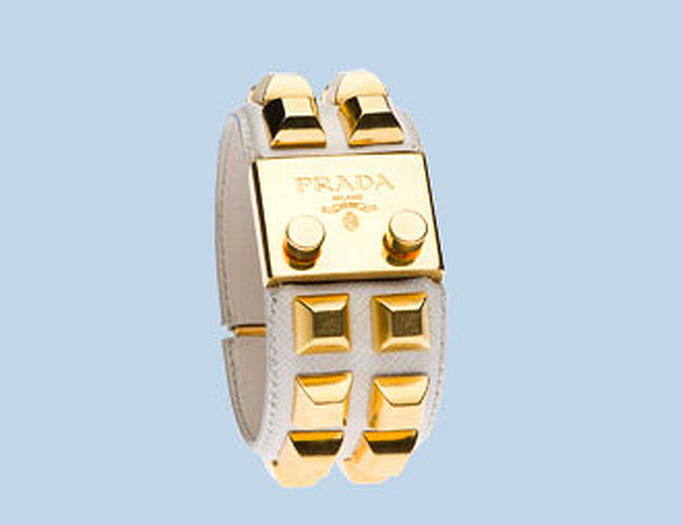 white leather bracelet Prada golden studds